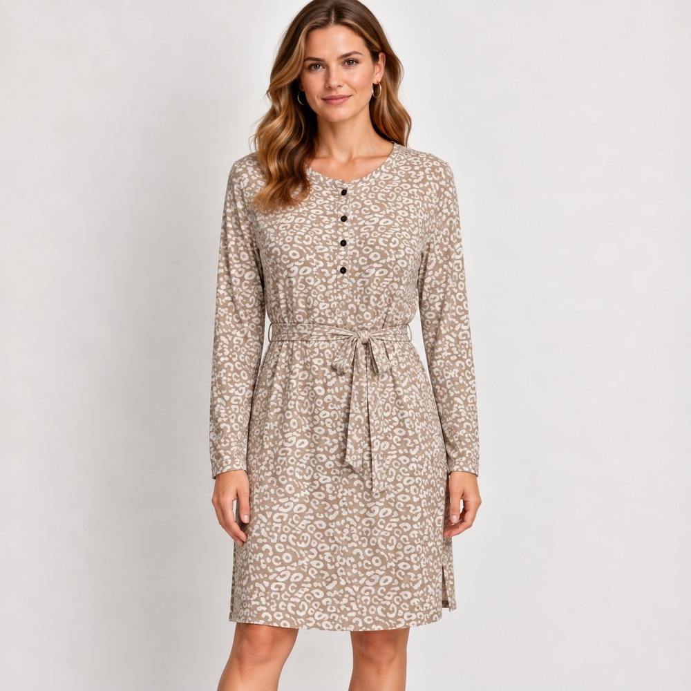 Simply Styled Petite M Leopard Print Shirt Dress Tie Waist Roll Tab Utility
